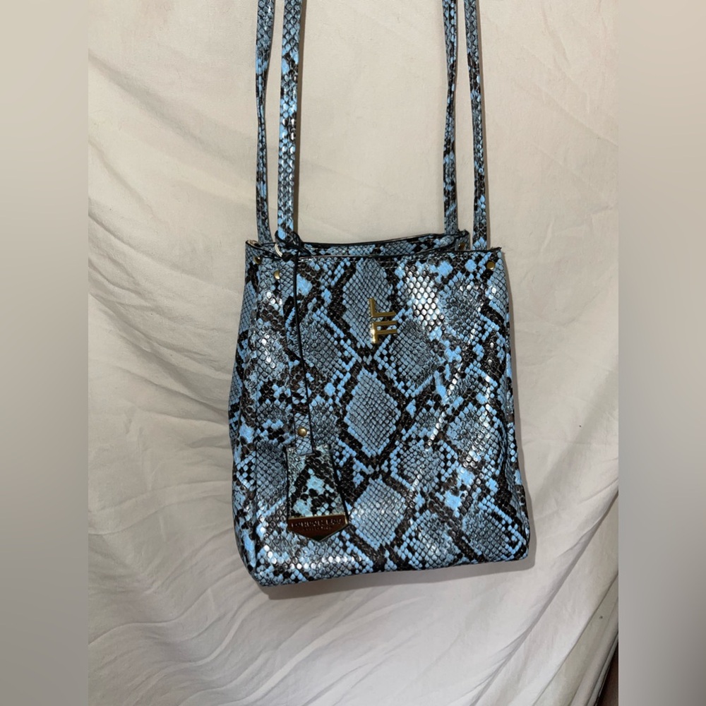 London Fog Blue Black Snake Skin Crossbody Bag